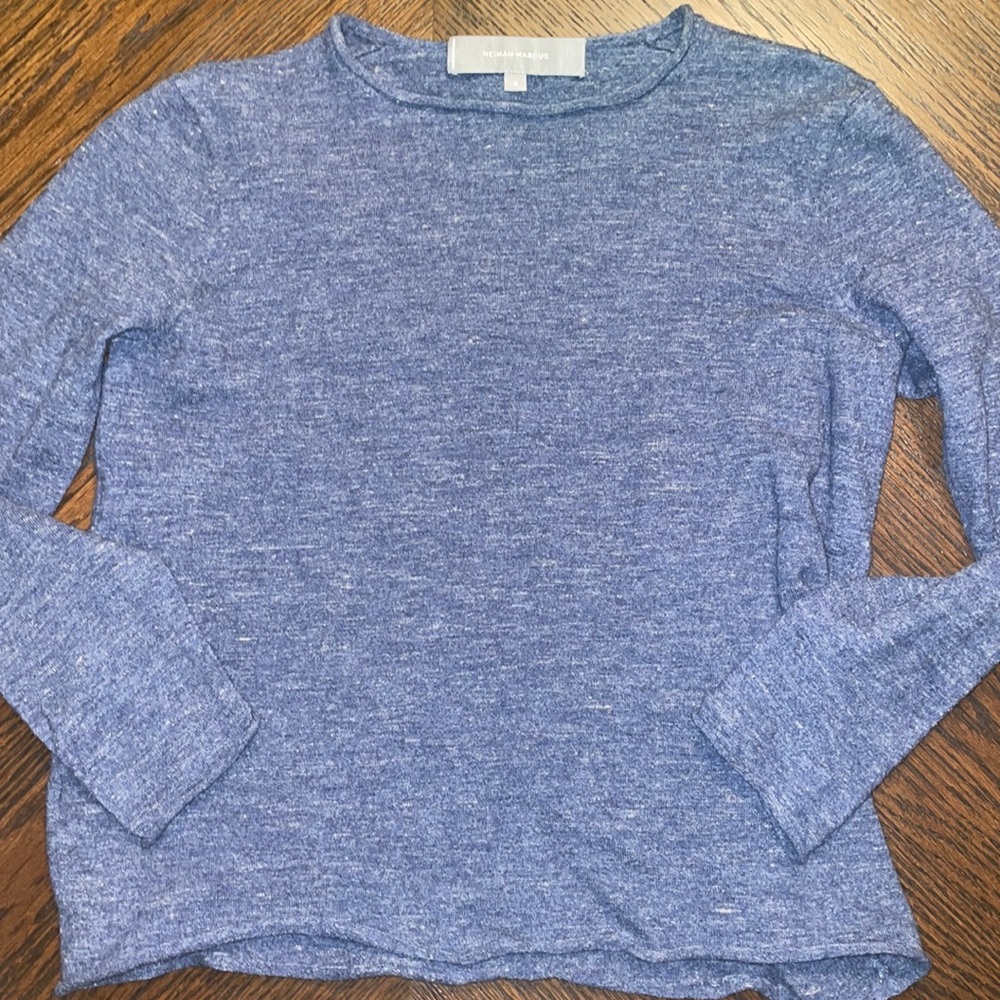 Neiman Marcus Blue 90% Wool 10% Linen Round-Neck Long Sleeve Size Small